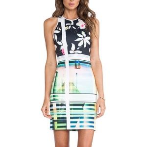 Clover Canyon body con dress - Garden Plaid Neoprene - S
